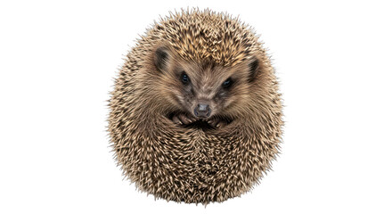 A hedgehog curled up against a greenscreen background.