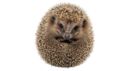 A hedgehog curled up against a greenscreen background.