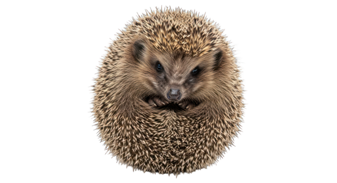 A hedgehog curled up against a greenscreen background.