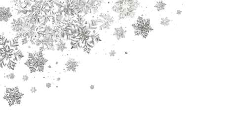 Overlay of delicate, intricate snowflakes against a stark black background