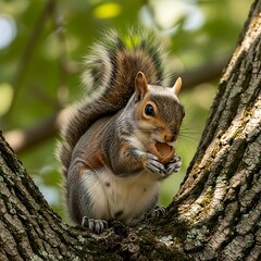 Squirrel Enjoying a Nutty Snack in a Tree.