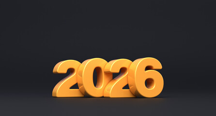 2026 happy new year. Golden numbers on a dark background.