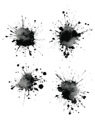 Four dark explosive bursts on a black background