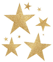 Scattered golden stars with textured, shimmering surfaces