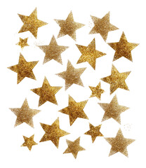 Scattered gold textured stars on a black background
