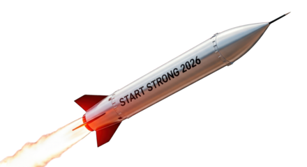 Rocket launch symbolizing 2026 ambition against the transparent background