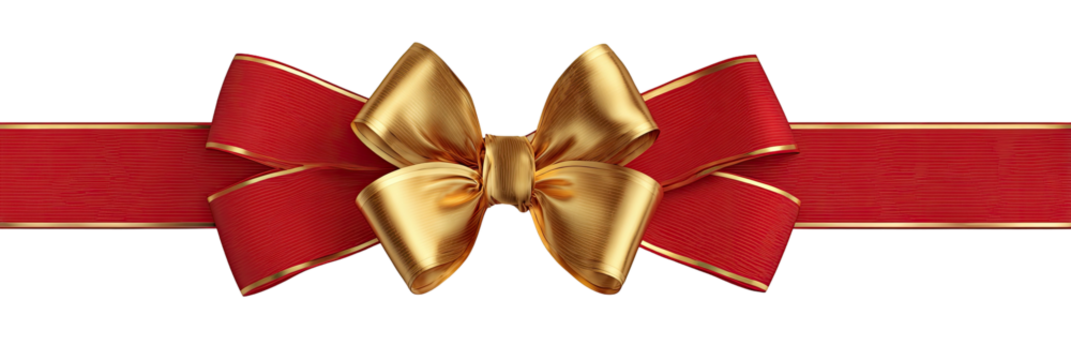 Luxurious red ribbon with a lustrous gold bow