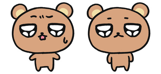 手描き、可愛いクマのキャラクター、困っている・呆れている表情2種類セット