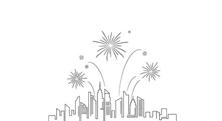 Fototapeta premium City skyline fireworks celebration at night against the transparent background
