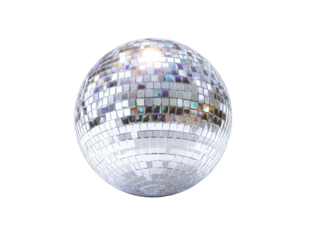 A sparkling disco ball covered in countless small mirrors reflects bright light