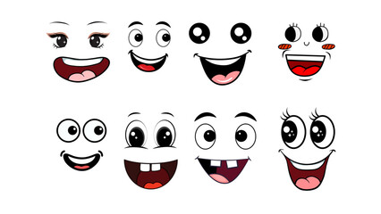 Cartoon faces vector illustration of people with cute smile emotions