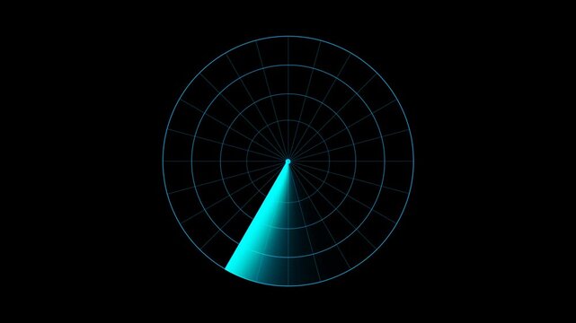 Blue sweeping radar screen animation. Radar scanning animation
