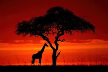 Giraffe Silhouette Against a Stunning Sunset
