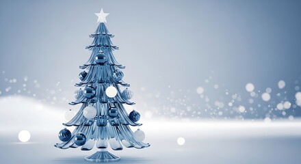 A blue christmas tree isolated on white background with ornaments and a star