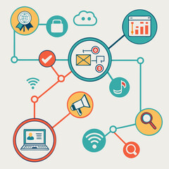 Digital marketing strategy flowchart with icons
