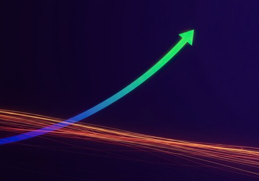 Abstract visualization illustrating continuous upward progression and positive development, depicting an accelerating expansion over time ,progress ,increase ,advancement
