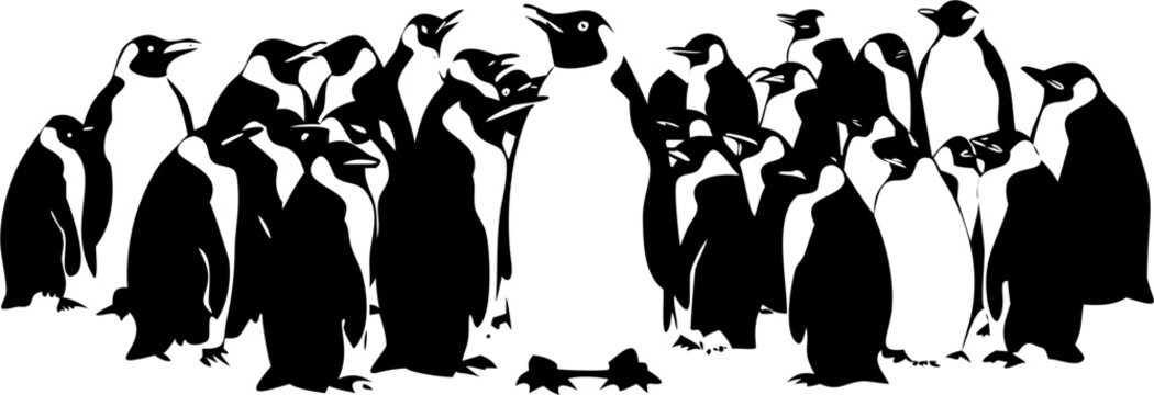 Charming group of Emperor Penguins in a minimalist style, perfect for wildlife enthusiasts and graphic design, originally created as a vector graphic