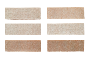 Six rectangular fabric swatches in varying neutral shades