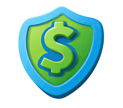Shield with dollar sign, representing security and finance