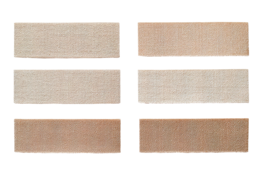 Six rectangular fabric swatches in varying neutral shades