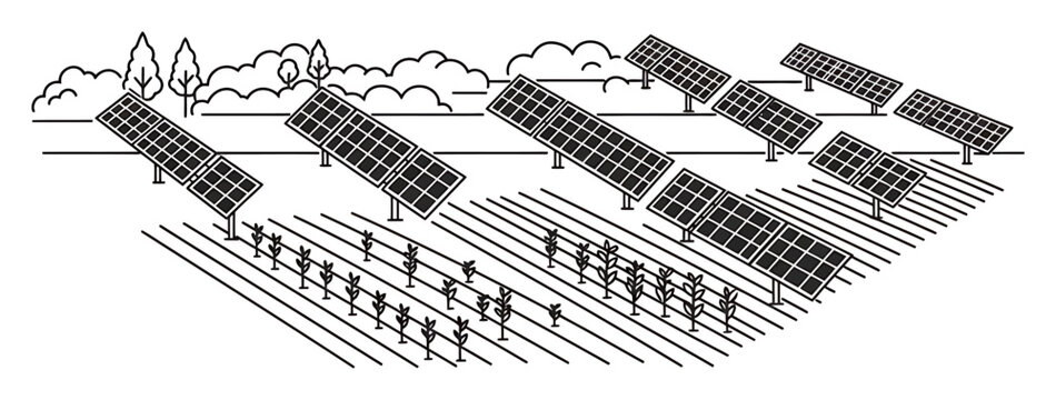 Minimalist Agrivoltaics Vector Design - Sustainable Solar Power Over Crops