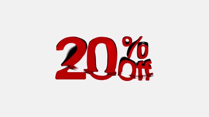 red 20% off word text seasonal discount festive sale offer sign symbol for shop Holiday Promotion on white background with transparent liquid flow effect, twenty percent offer tag sales animation offe - Powered by Adobe