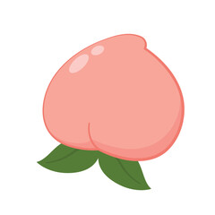 Peach cartoon vector. Doodle peach with leaves icon. Peach fruit in shape of heart isolated on white background. Farm, natural food, fresh fruits.