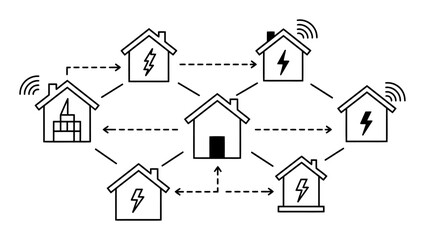 Fototapeta premium Smart Home Energy Sharing Network Vector Icon - Eco-Friendly Technology