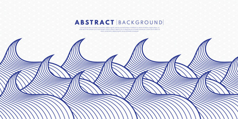 Abstract blue ocean wave background with flowing lines. Japanese Art.