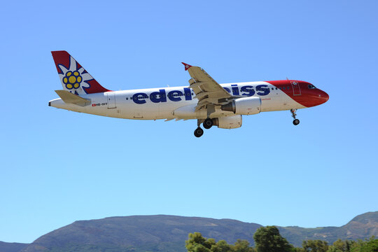 Edelweiss Air Airbus A320 Landing at Zakinthos ZTH Airport in Greece