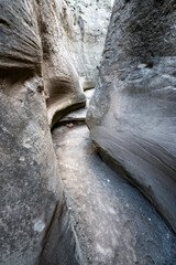 Narrow canyon with steep walls in the Tatacoa Desert in Colombia