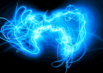 Blue Energy Flow &mdash; Abstract Neon Light Motion Background.Abstract background of glowing blue light trails forming dynamic energy waves.