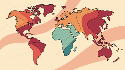 World map showing climate change with different colors and temperatures