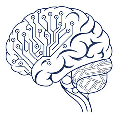 Human brain with circuit board, artificial intelligence vector illustration