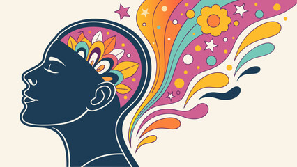 Psychedelic mind, vibrant colors, and retro patterns for creativity