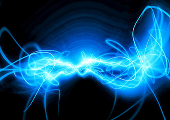 Blue Energy Flow — Abstract Neon Light Motion Background.Abstract background of glowing blue light trails forming dynamic energy waves.