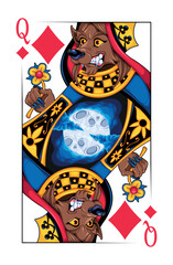 Werewolf Queen of Diamonds Playing Card. Vector illustration.
