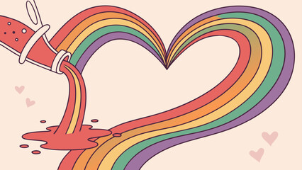 Rainbow heart shape being painted with love from a paint can isolated