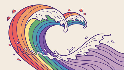 Rainbow wave with heart shape for pride month