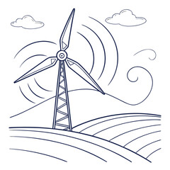 Wind turbine on hill for renewable energy