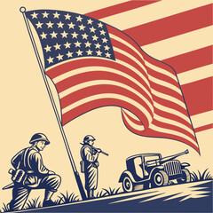 World war i soldiers with american flag