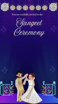 Sangeet Invitation Blue and White Decorative Indian Wedding Blank Background Video