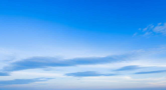 Bright blue sky with gentle soft clouds, smooth gradient tones clear and vibrant atmosphere, no sun glare, perfect lighting balance, realistic and detailed sky texture high resolution photo background