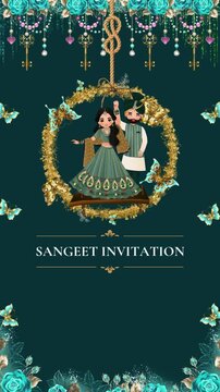 Sangeet Invitation Green and Gold Decorative Indian Wedding Blank Background Video	