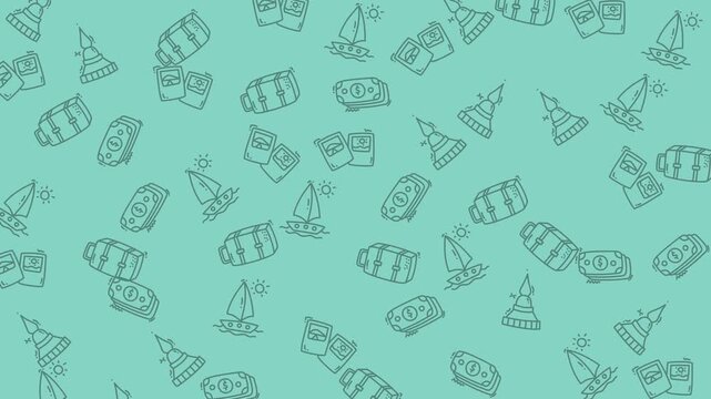 holiday pattern with sailboats, sunglasses, and watermelon pattern stop motion perfect for summer themed designs like textiles, stationery, and social media graphics.