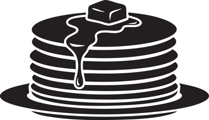 Stack of pancakes with butter and syrup silhouette isolated on white background