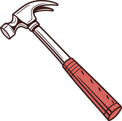Carpenters Hammer Hand Tool, Line Drawing.