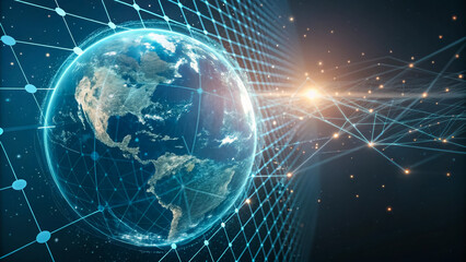 Global network technology earth connection digital communication concept
