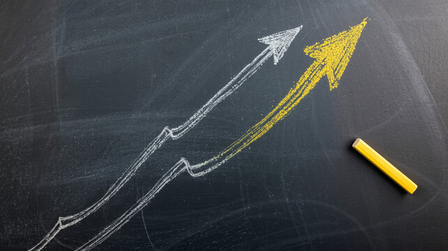 Stock market growth chart on chalkboard with arrows showing financial success - Powered by Adobe