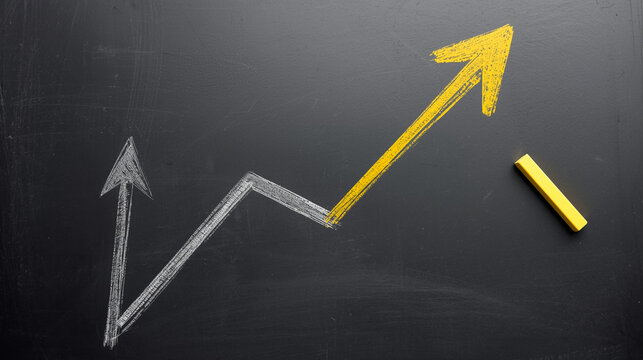 Growth chart drawn on chalkboard showing financial business market increase